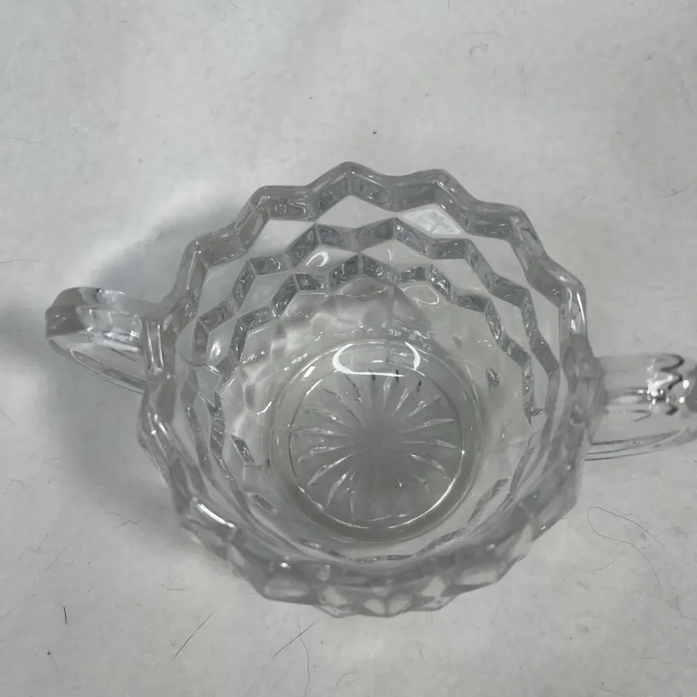 Vintage Fostoria American Clear Cube Open Sugar Bowl With 2 Handles 2.5” Tall